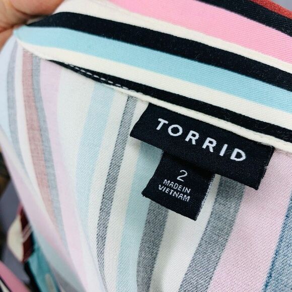 Torrid 2 Dress Womens Plus Stripped Belted Maxi Belted Button Front Long Sleeve - Picture 2 of 15